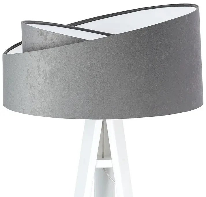 Szaro-biała lampa stojąca trójnóg welurowa - S023 F3-B57