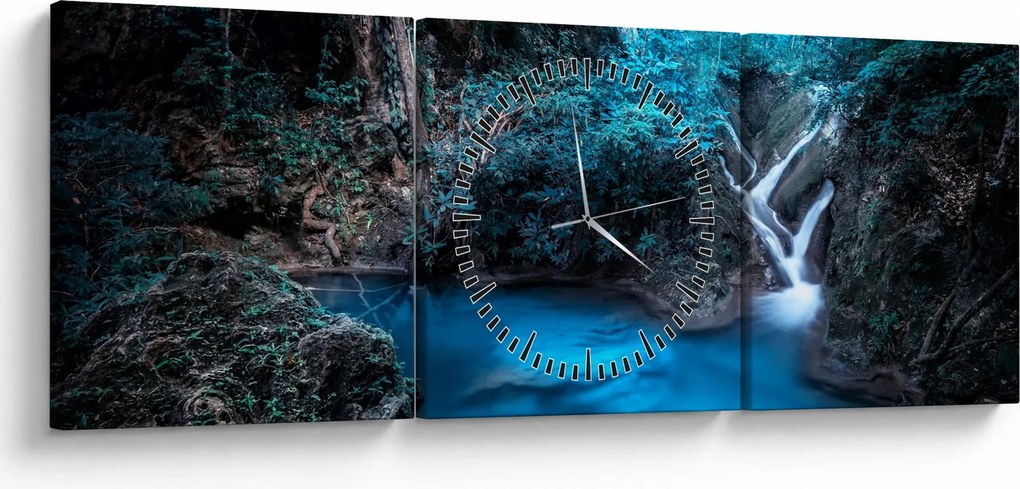 Obraz - Magiczna noc w tropikalnym lesie (z zegarem) (90x30 cm)
