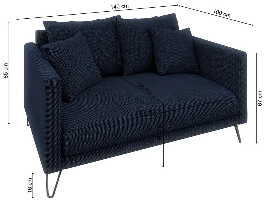 Ciemnoniebieska sofa z tkaniny szenilowej 140 cm Freya – Ropez