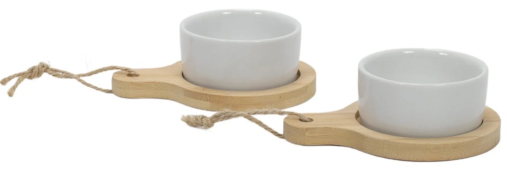 Zestaw do przekąsek, dressingów i przystawek - 2 okrągłe porcelanowe miseczki na tackach