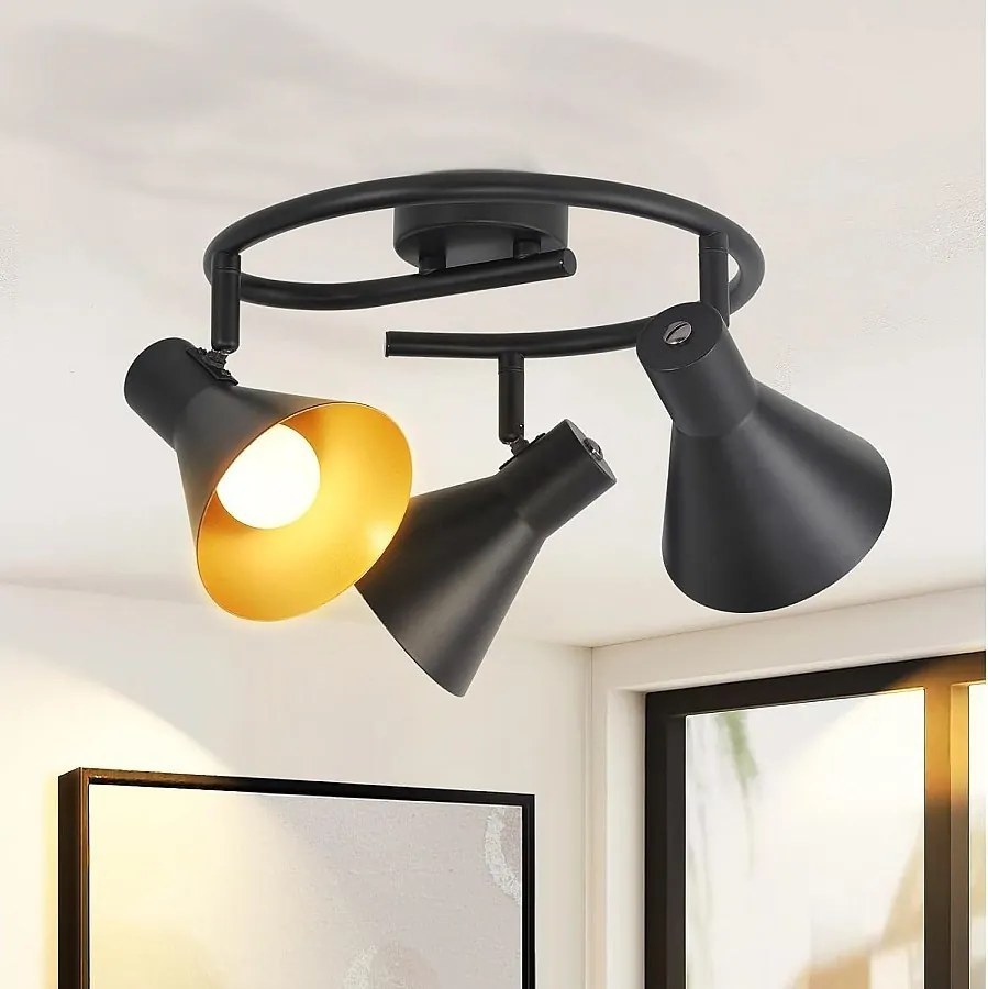 NETTLIFE 3-punktowa lampa sufitowa salon czarna kuchnia E14 Vintage obrotowa 330° przemysłowy metal do korytarza sypialni