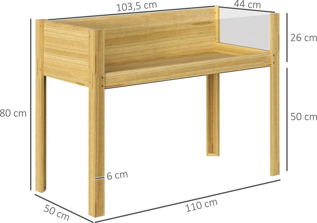 Outsunny Wysoki Grząd, Drewniana Skrzynka na Rośliny z Akrylowymi Płytami, na 118 L Ziemi, z Otworami Drenażowymi, 110 x 50 x 80 cm