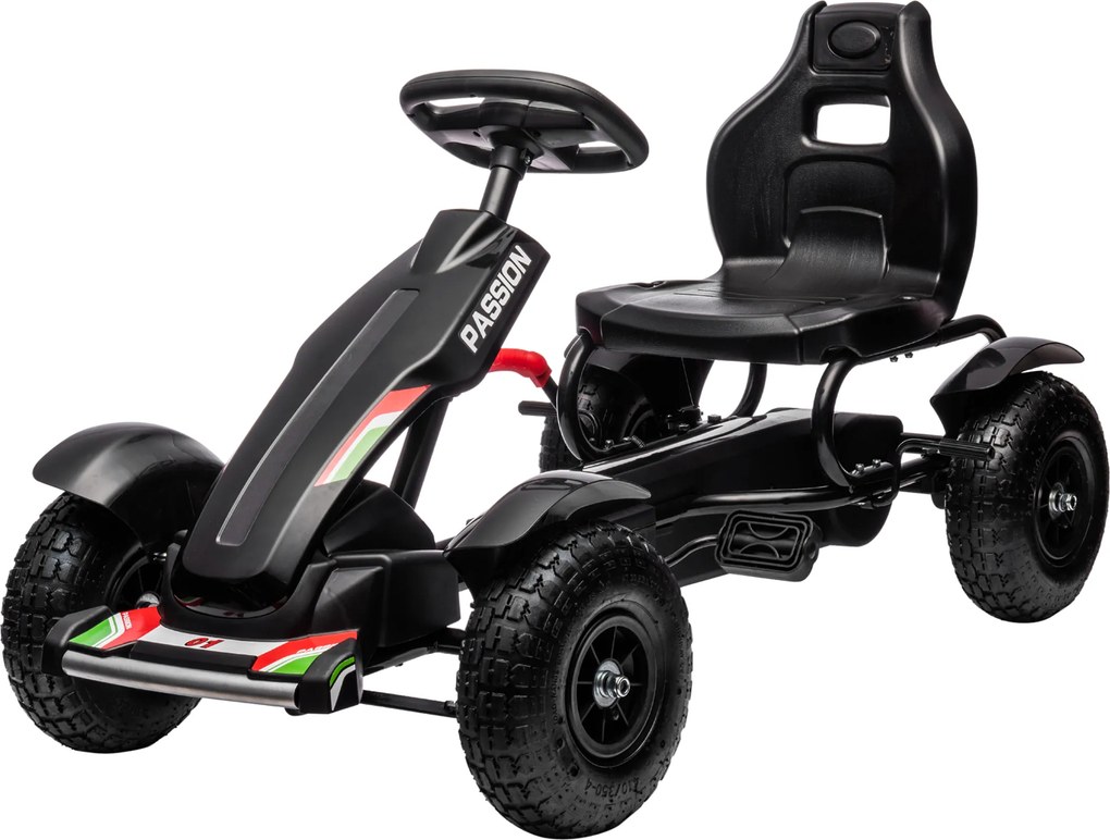 Gokart dla dzieci HOMCOM z regulacją siedziska i hamulcem ręcznym, 5-12 lat, 121 x 58 x 61 cm, Czarny