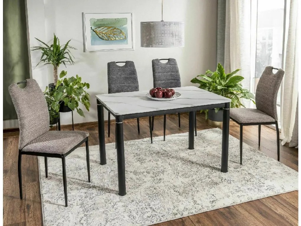 Czarny stół jadalniany DAMAR 100x70 cm, biały dekor marmurowy