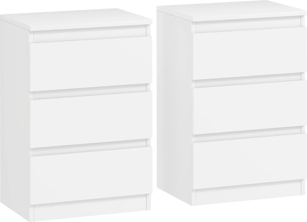 HOMCOM Nocny Stolik, Zestaw 2 Sztuk Stolików Bocznych z 3 Szufladami, Commode Nocna do Sypialni, Salonu, 40 x 30 x 59,5 cm, Biały