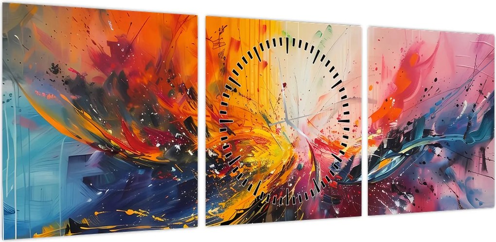 Obraz - Abstrakcja kolorów (z zegarem) (90x30 cm)