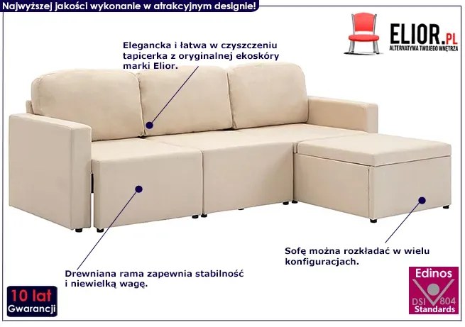 Rozkładana sofa modułowa ciemnokremowa - Odi 4Q