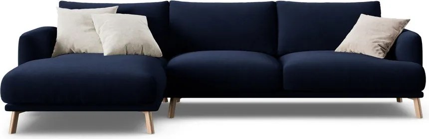 Ciemnoniebieski aksamitny narożnik (lewostronny/z szezlongiem) Naomi – Micadoni