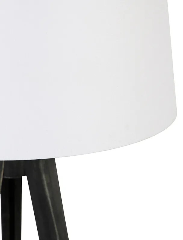Statyw czarny z abażurem z lnu białym 45 cm - Tripod Classic klasyczny/Antyczny Oswietlenie wewnetrzne