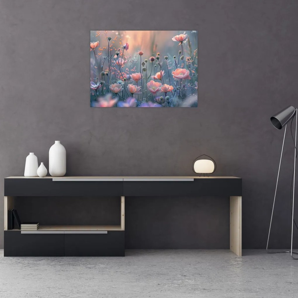 Obraz na szkle - Kwiaty w pastelowych kolorach (70x50 cm)