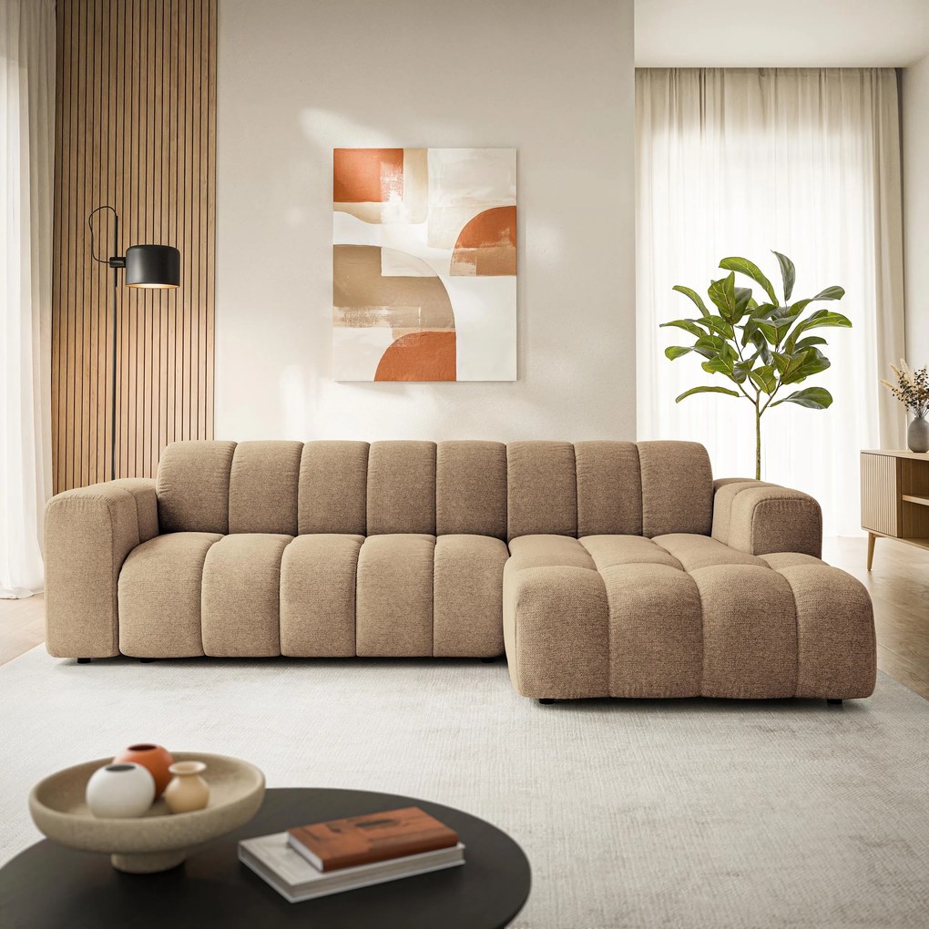 Masseno Narożnik SETIA Prawostronny L-Kształtny, Nowoczesna Sofa narożna, Tkanina Strukturalna - Beżowy, ARAGON 14