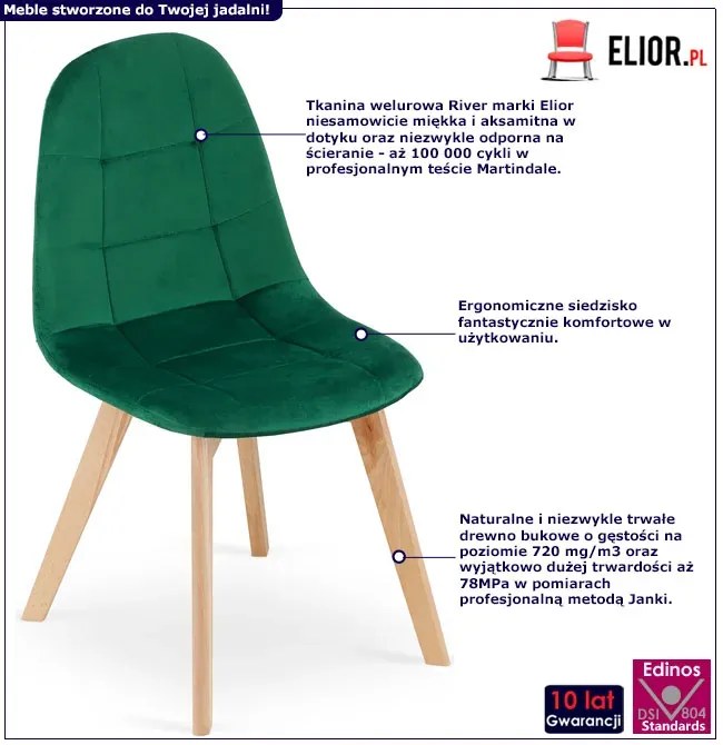 Zestaw zielonych drewnianych krzeseł welurowych 4 szt. D0-L73