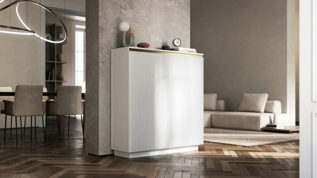 Wysoka komoda ryflowana Selene 2D3SZ, kolor biały
