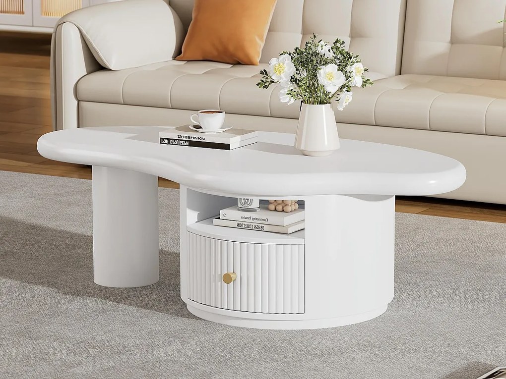 Stolik kawowy z MDF - z 1 szufladą i 1 przegrodą - Biały