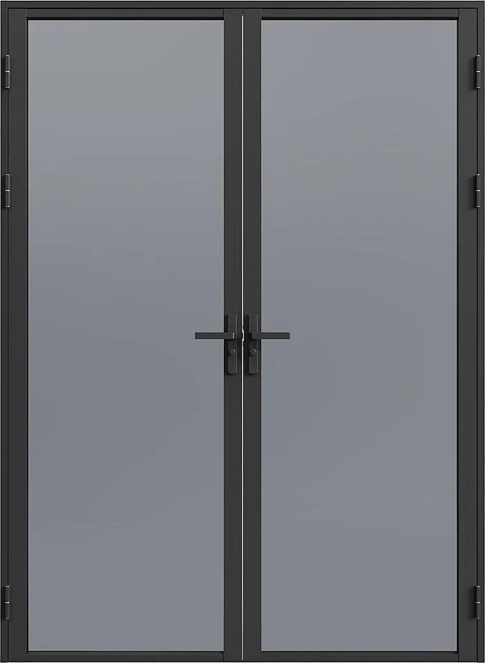Drzwi kompletne 2-skrzydłowe dwustronne z aluminium i dymionego szkła hartowanego - 2 x wys. 204 x szer. 93 cm - Czarny - LOXTON
