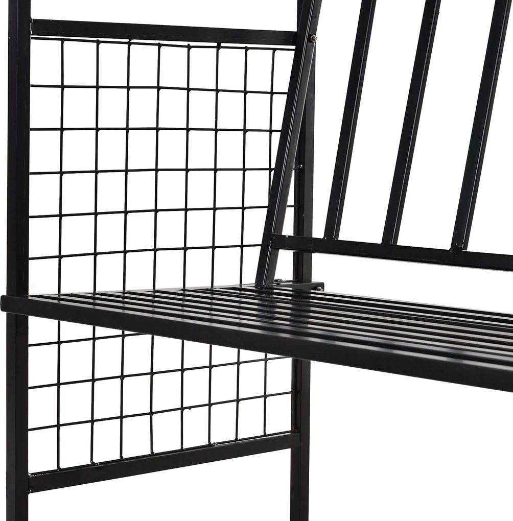 Outsunny Łuk Ogrodowy z Ławką Metalowa Brama Pergola Kratka dla Roślin Wspinających Czarny 152x58x207cm | Aosom PL