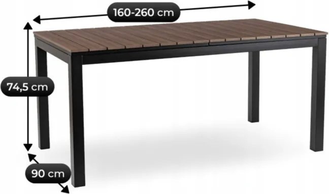 Stół Ogrodowy Prostokątny ARGOS 160-260 cm Rozkładany Orzech/Czarny