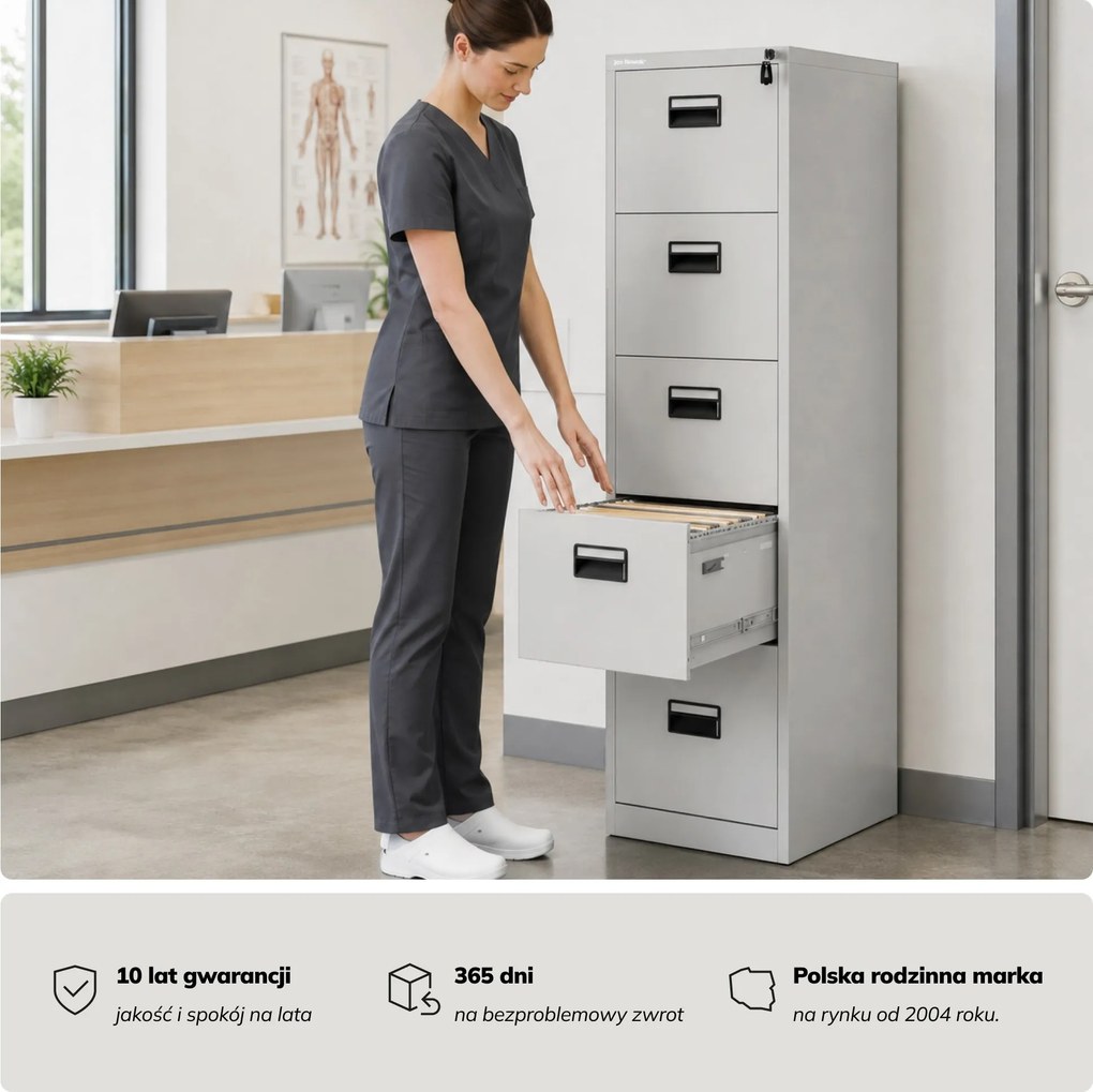 Szafa kartotekowa metalowa z 5 szufladami szara, 460x1625.5x600 mm: SARA V5