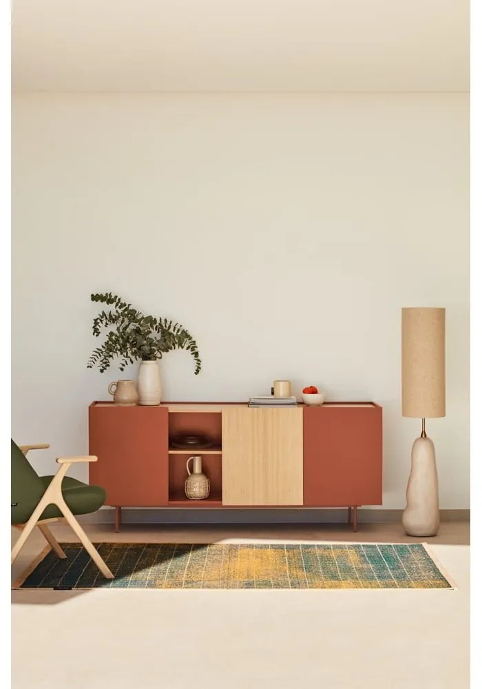 Ceglasto-naturalna niska komoda w dekorze dębu 180x78 cm Otto – Teulat