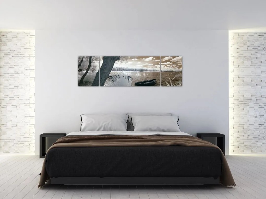 Obraz łodzi na jeziorze (170x50 cm)