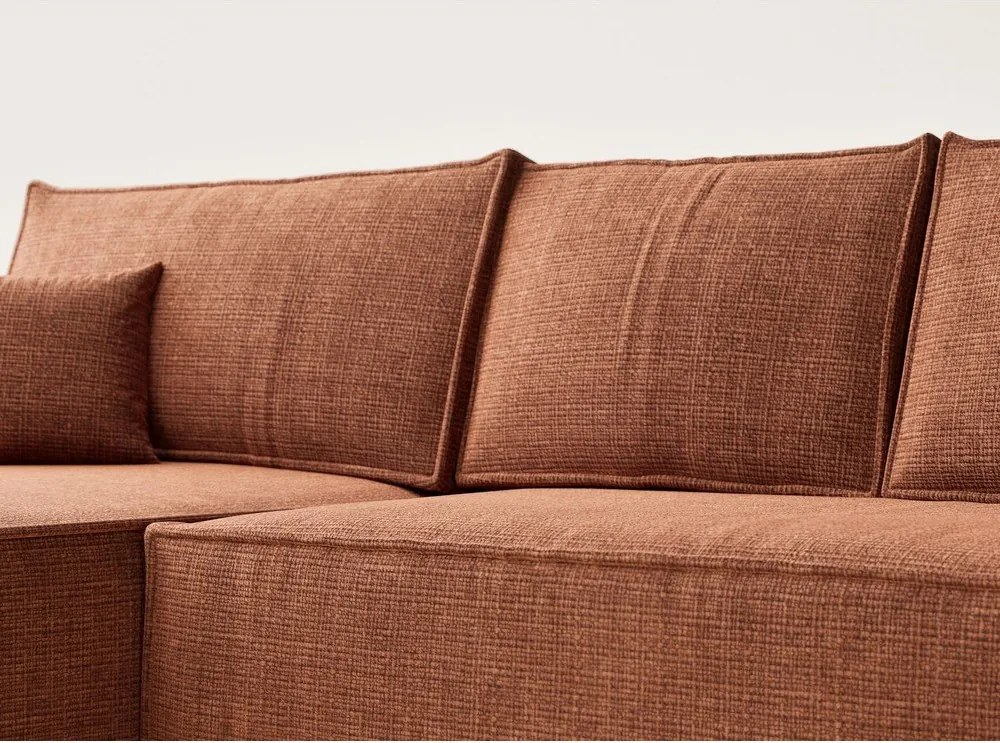 Rozkładany/ze schowkiem narożnik z tkaniny szenilowej (lewostronny/z szezlongiem) w kolorze miedzi Maze – Maison de Rêve