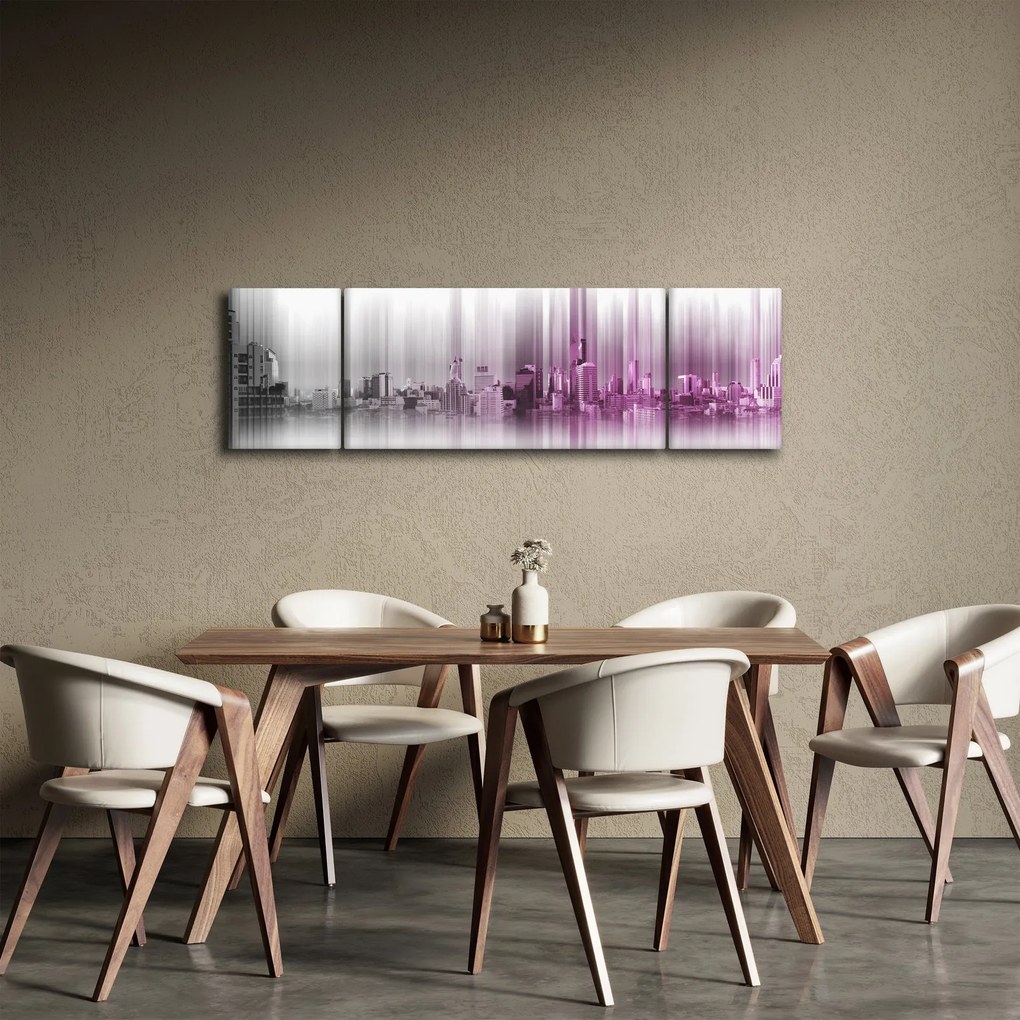Obraz - Panorama miasta, różowo- szara (170x50 cm)