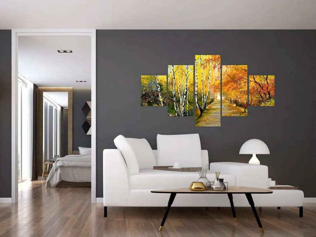 Obraz - Romantyczna aleja wzdłuż wody, obraz olejny (125x70 cm)