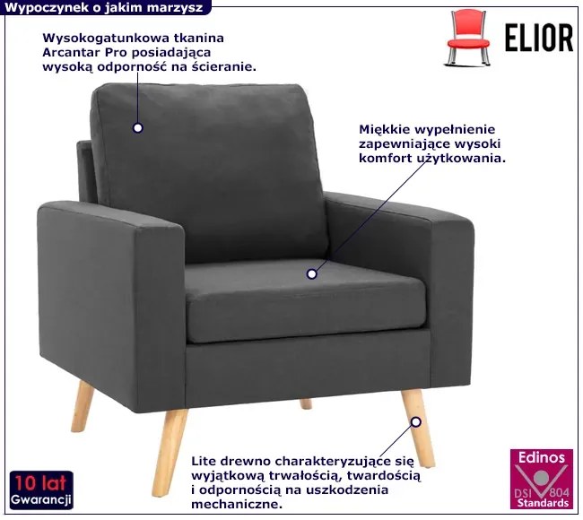 Ciemnoszary tapicerowany fotel wypoczynkowy G3-L44