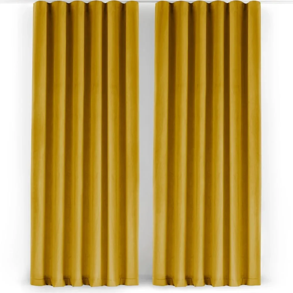 Musztardowa aksamitna zasłona częściowo zaciemniająca (dimout) 140x175 cm Velto – Filumi