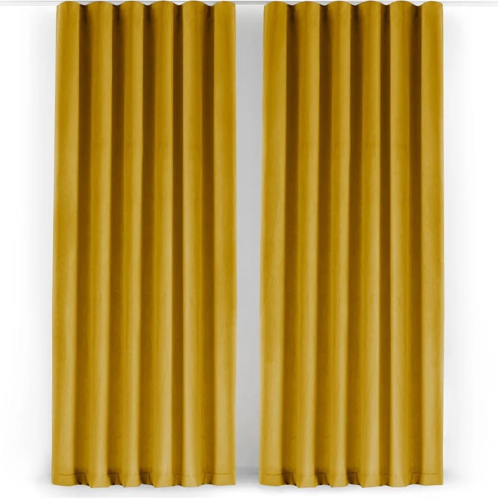 Musztardowa aksamitna zasłona częściowo zaciemniająca (dimout) 265x250 cm Velto – Filumi