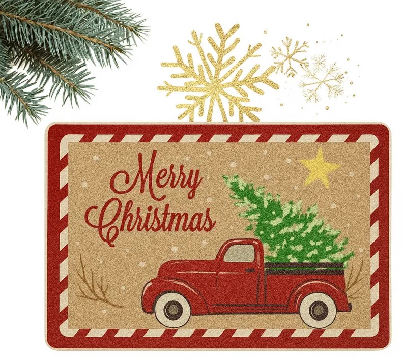 Świąteczna wycieraczka HOLIDAY RIDE 60x90 cm, czerwona