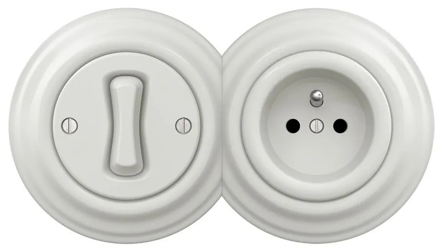 Kliklap - Retro włącznik jednobiegunowy nr 1 i gniazdko 230 V w ramce w kolorze białym