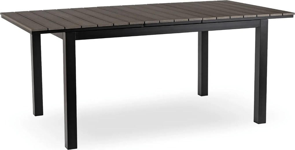 Zestaw Mebli Ogrodowych Stół ARGOS 140-180 cm Ciemnoszary Dąb/Czarny i 6x Fotel FRESNO Czarny Technorattan Nowoczesny