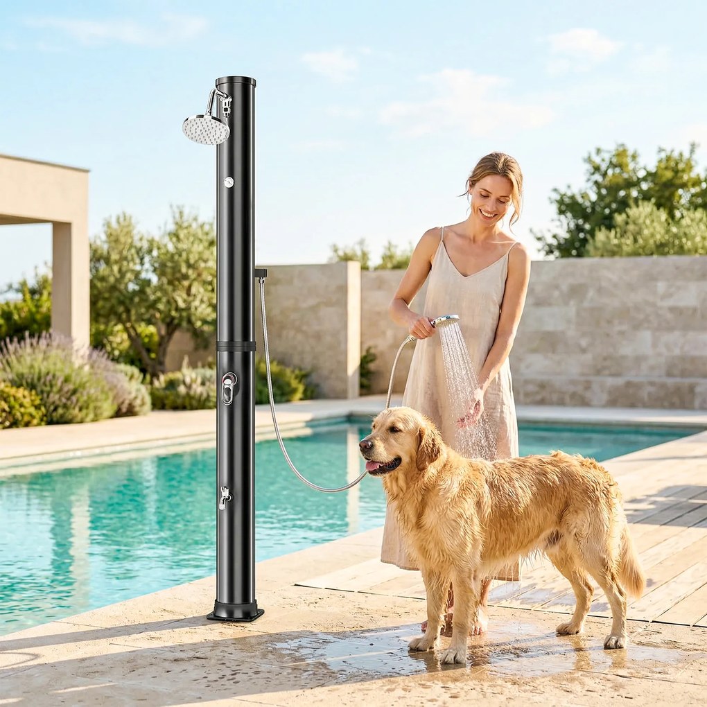 Outsunny Solarny prysznic 40L z ręczną słuchawką, deszczownicą i kranem, regulacja temperatury | Aosom PL