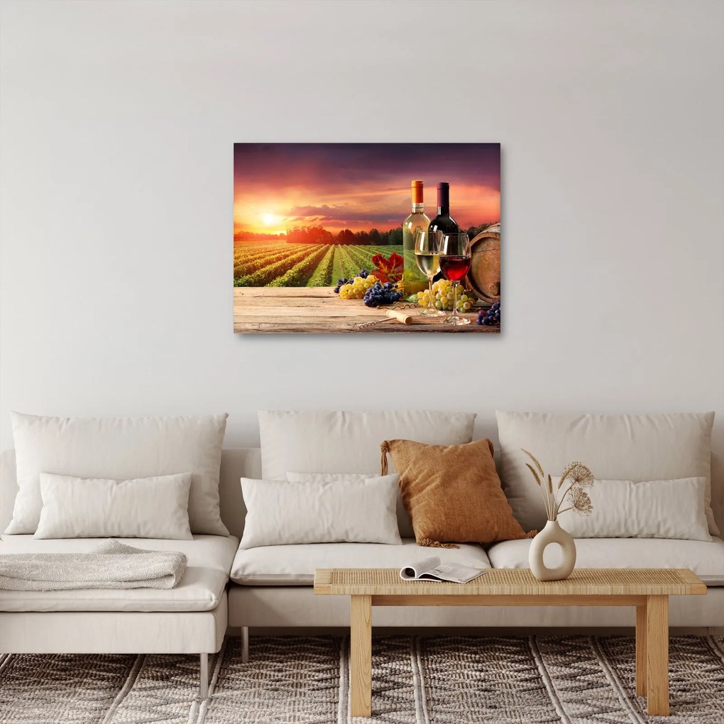 Obraz winnicy z winem (70x50 cm)