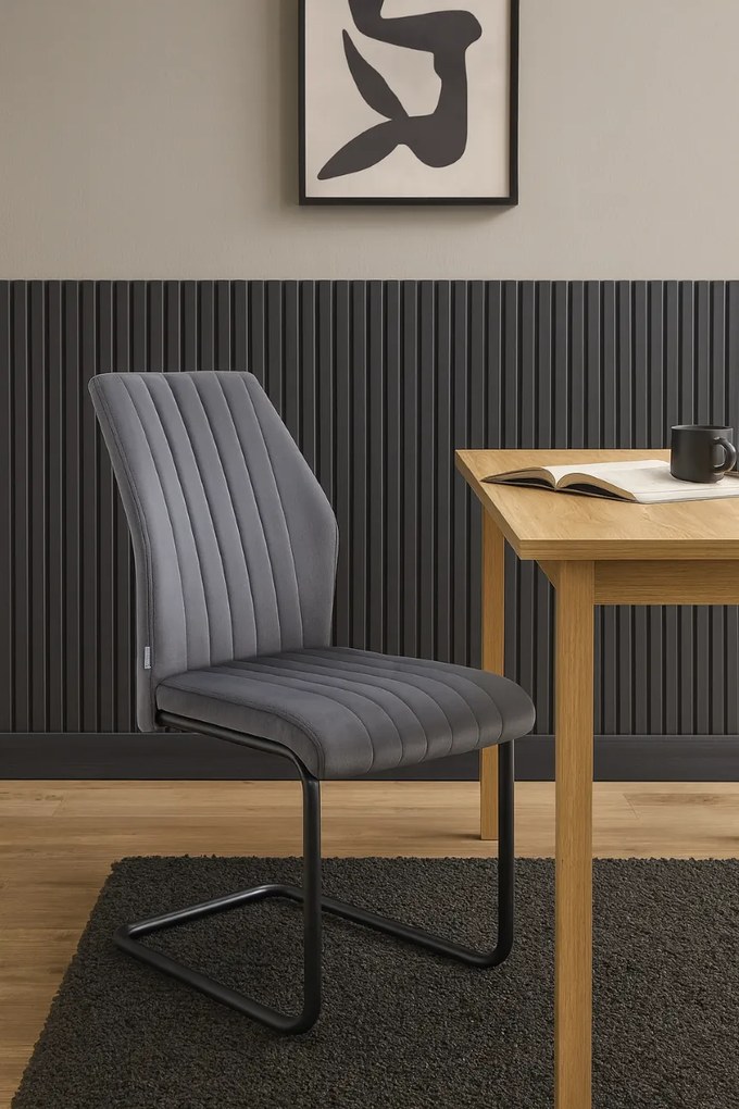 Krzesło IVO nowoczesne tkanina Welur płoza metalowa czarna