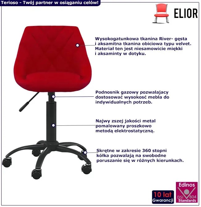 Czerwony welurowy  fotel obrotowy do biura E4-S99