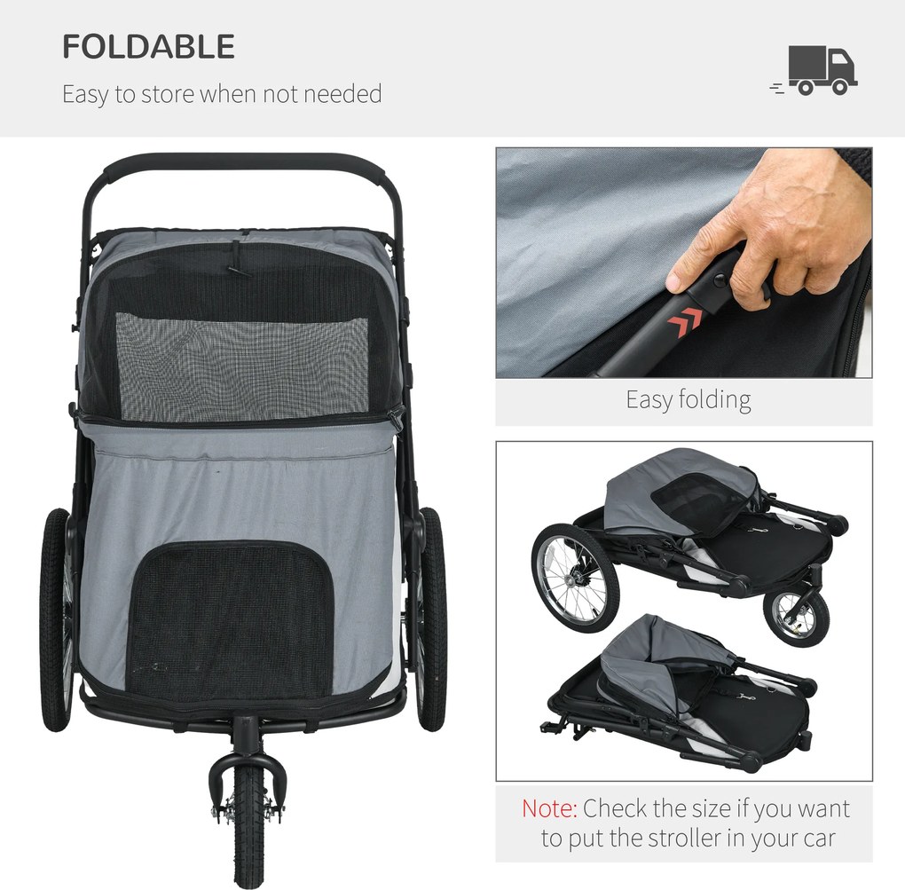 Outsunny Wózek dla Psa Składany Otwierany Daszek Poduszka Szary Czarny | Aosom PL