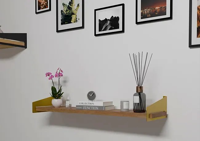 Wisząca półka z metalowymi wspornikami złoty + dąb lancelot R3-S88