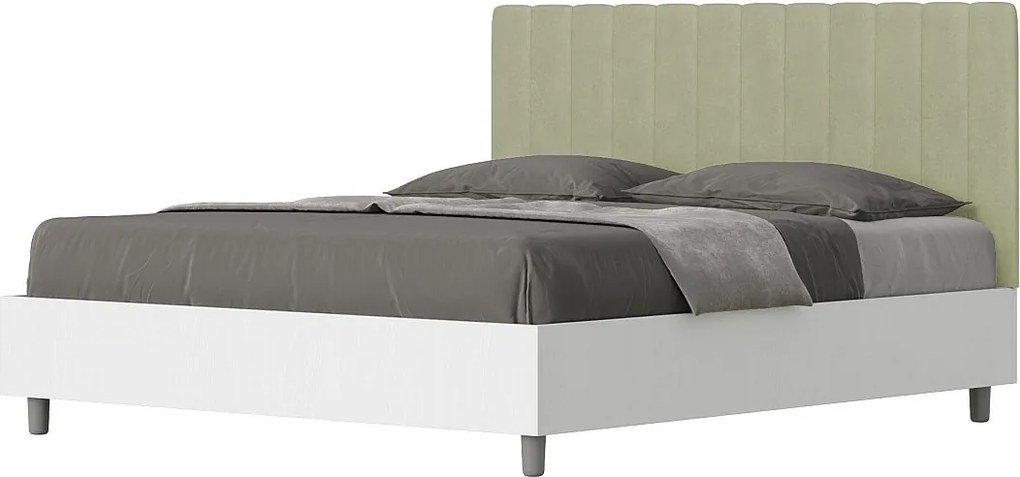 Łóżko wyposażone w stelaż z listwami 160x190 konstrukcja Frassino biała zagłówek microfibra Zielony Kaia