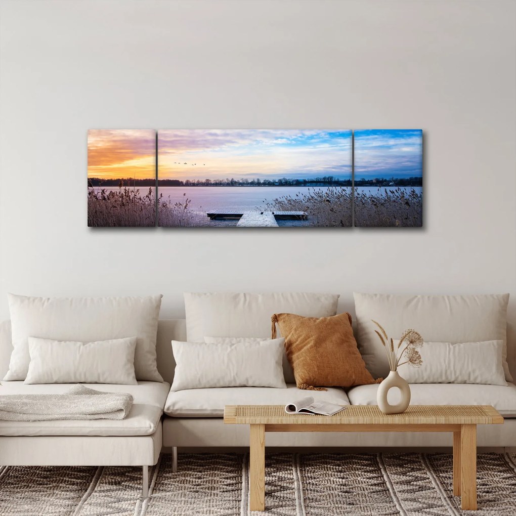 Obraz - Zamarznięte jezioro, Ełk, Mazury, Polska (170x50 cm)