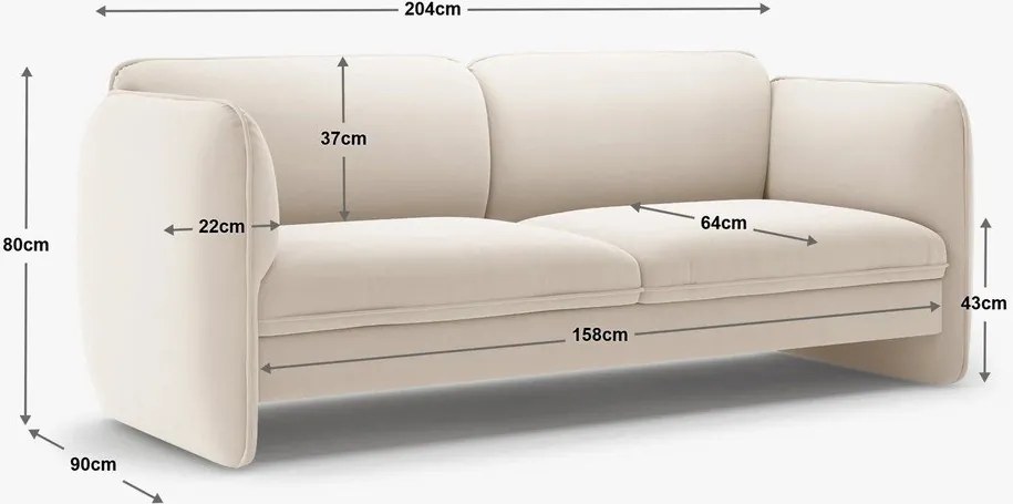 Ciemnoszara aksamitna sofa 204 cm Georgia – Micadoni