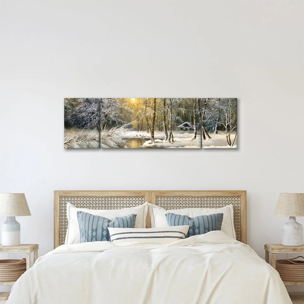 Obraz - Domek w lesie, obraz olejny (170x50 cm)