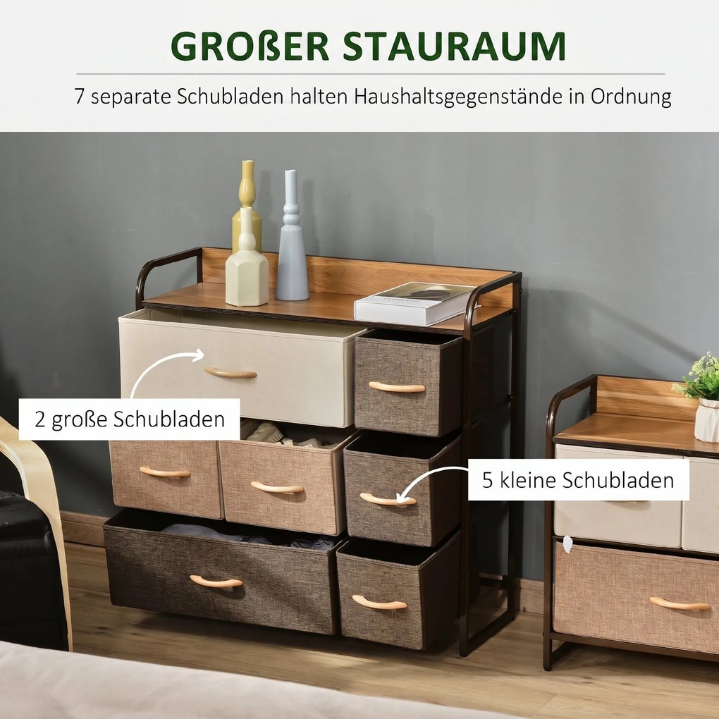 HOMCOM Komoda z 7 szufladami z tkaniny lnianej z metalowym stelażem do salonu, 80x29x78,5 cm | Aosom PL