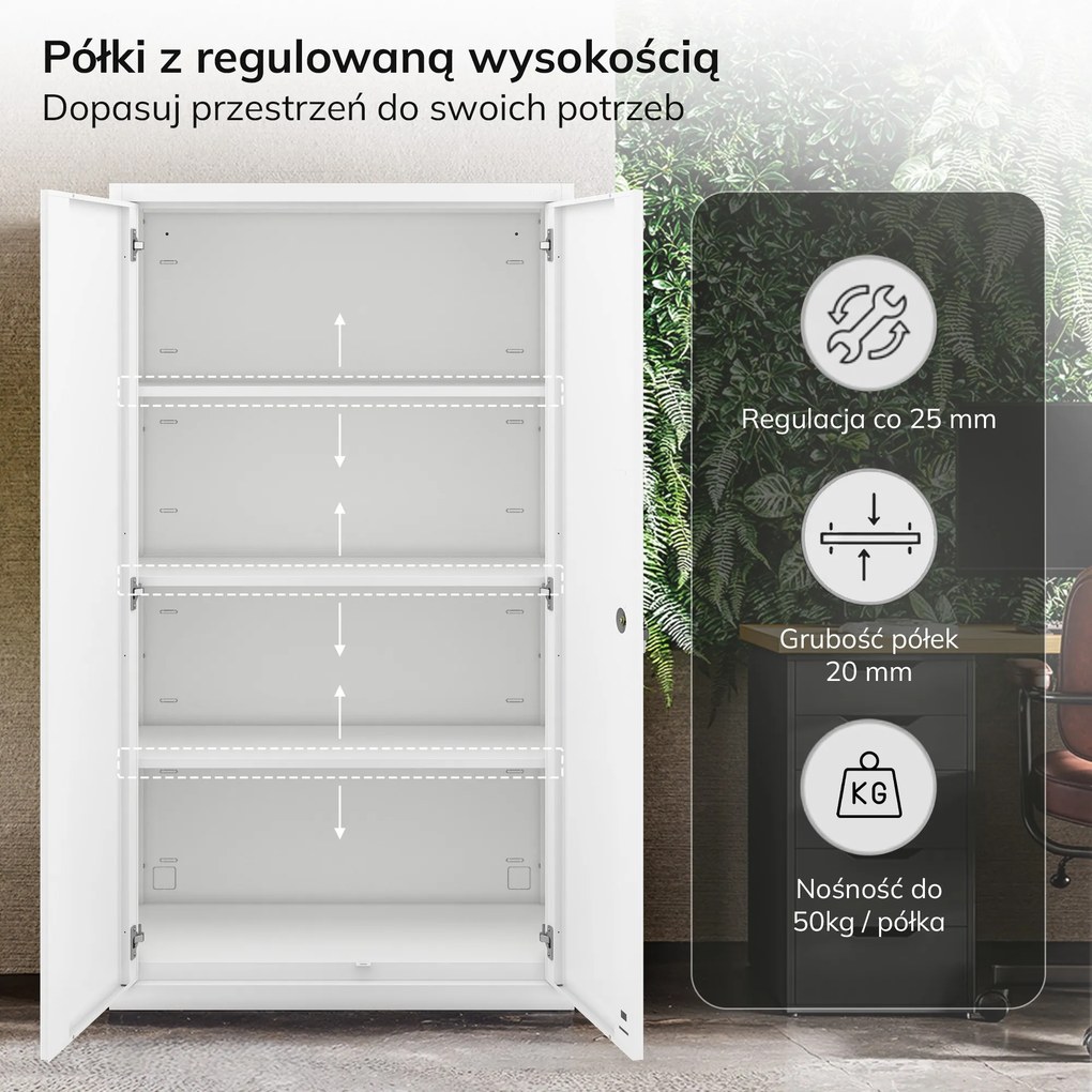 Szafa modułowa metalowa z półkami na cokole biała, 1600x900x400 mm: MEGAN