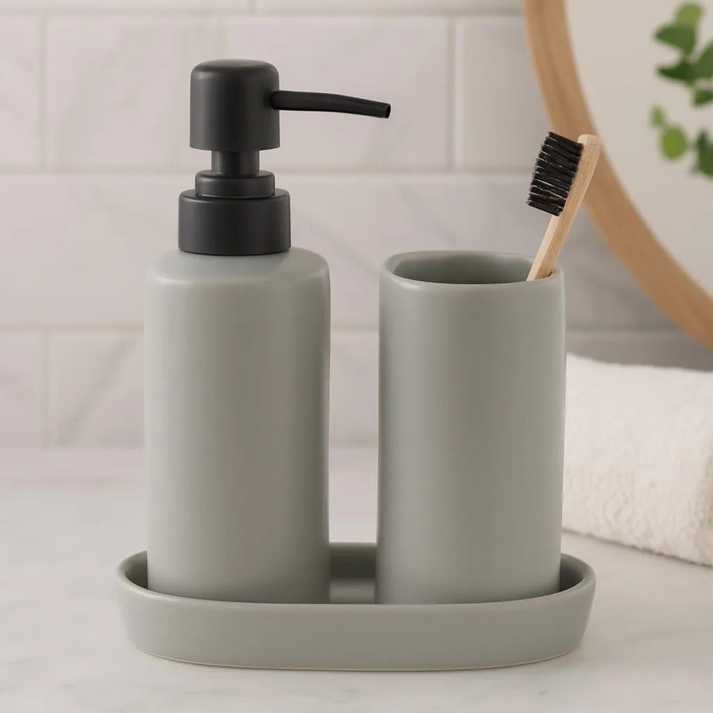 Zestaw łazienkowy PLY, ceramiczny dozownik, kubek i taca