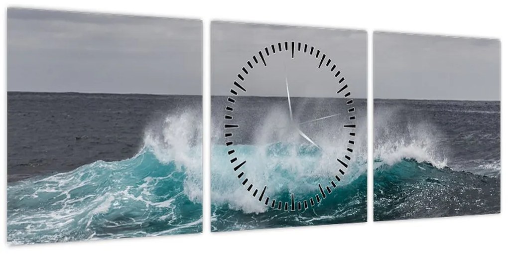 Obraz - Fale w oceanie (z zegarem) (90x30 cm)
