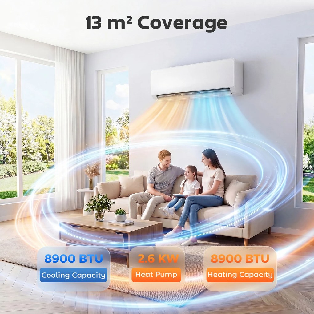 HOMCOM Klimatyzator mini-split 9000 BTU i pompa ciepła, klimatyzator inwerterowy z WiFi i zestawem instalacyjnym | Aosom PL