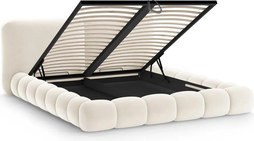 Tapicerowane łóżko dwuosobowe w kolorze kości słoniowej ze schowkiem i stelażem 180x200 cm Solange – Micadoni