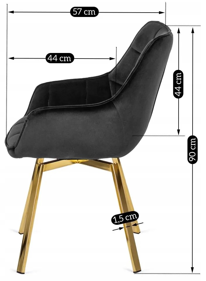 Krzesło Tapicerowane Obrotowe do Salonu MIA Czarne Welurowe Nowoczesne Glamour